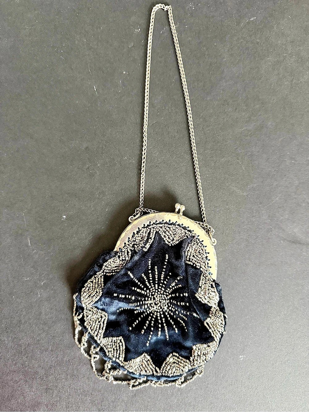Chateau Beaded Mini Evening Bag in Blue & Silver